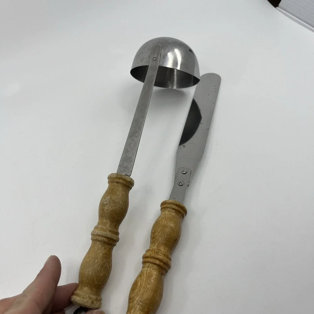 Vintage Stainless Set Of 2 MCM  Spreader Ladle Japan Wood Handle 12
